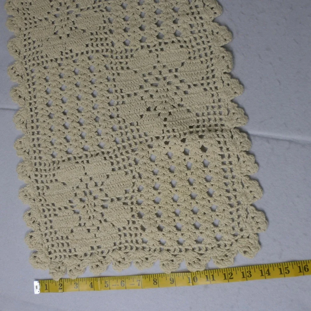 Handmade Table Runner 43x13 Cream Crochet Lace Vintage Cottagecore Farmhouse